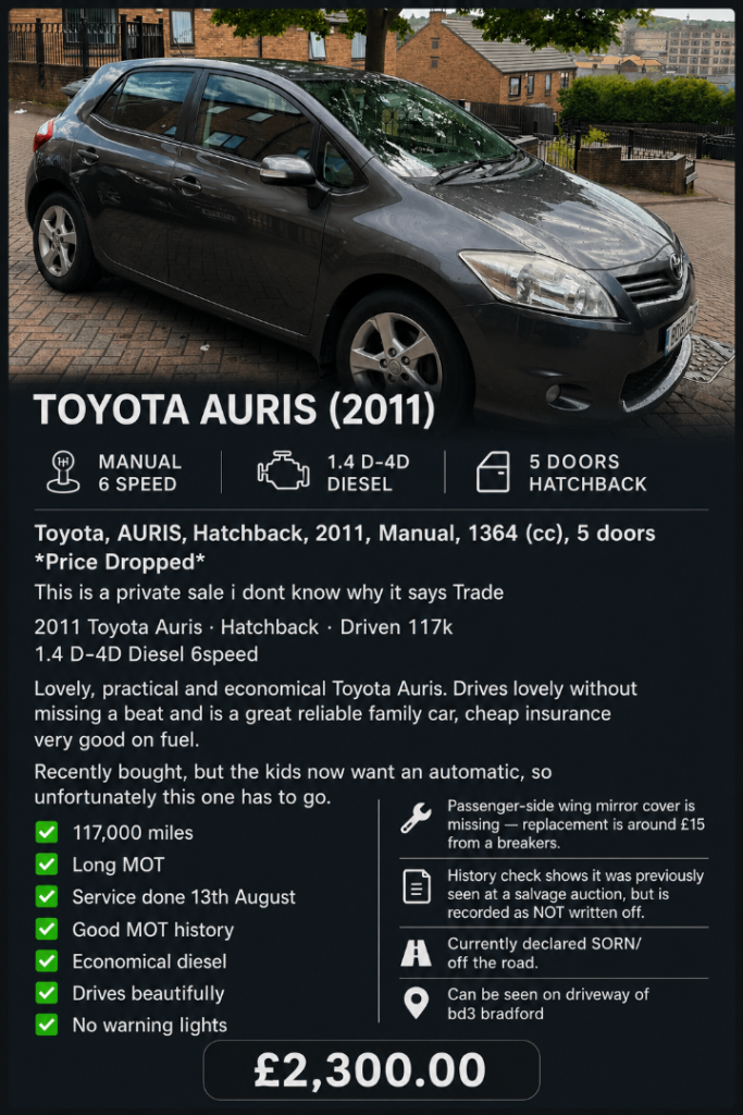 Toyota, AURIS, Hatchback, 2011, Manual, 1364 (cc), 5 doors *Price Dropped*