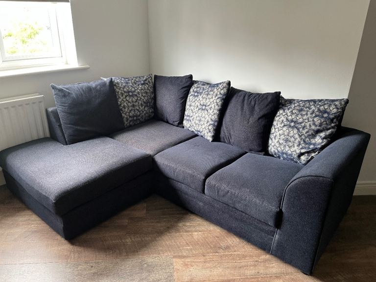 Blue Corner Sofa with Chaise – Good Condition