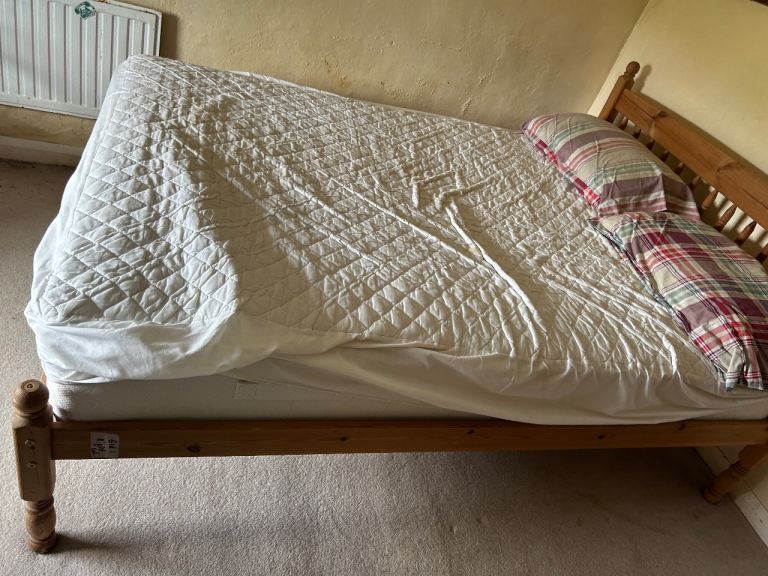 Pine double bed with mattress