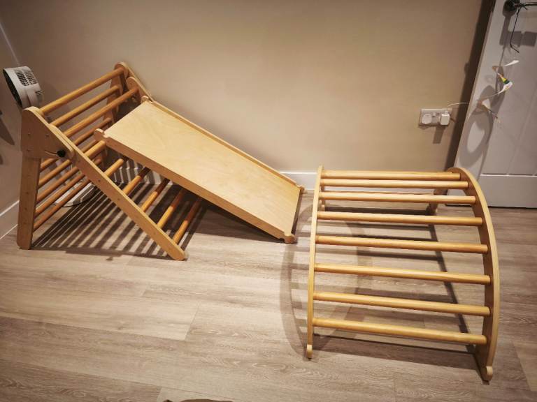 Climbing Frame for Toddlers - Wooden Triangle, Arch & Climbing Ramp