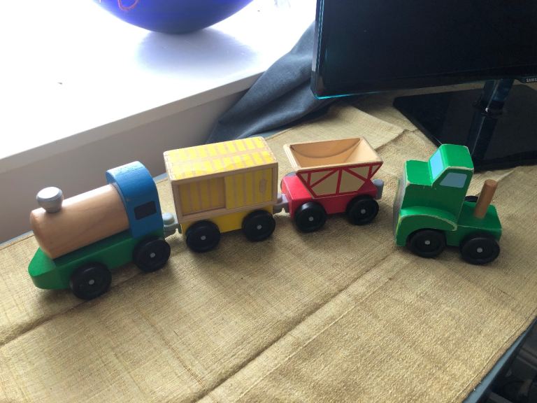 Wooden Toy Train and Tractor Set – Good Condition