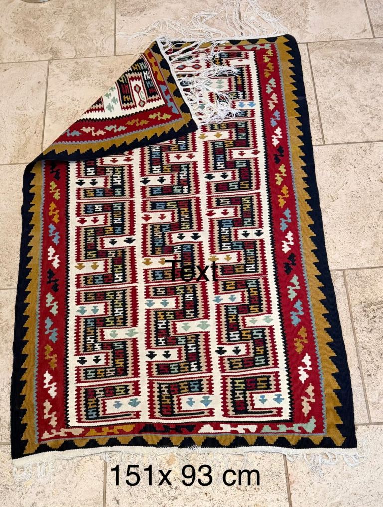 Colourful Geometric Pattern Rug - 151x93 cm, Good Condition