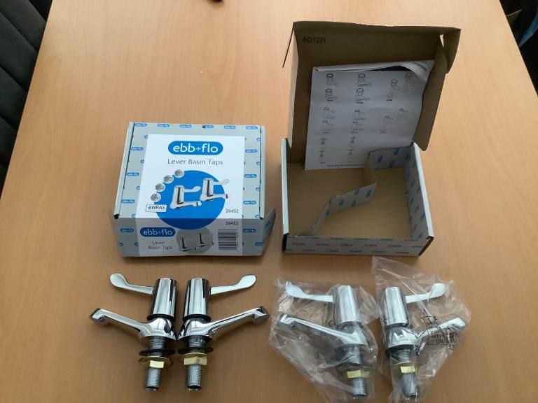 2 Boxes: each containing 2 brand new Lever Basin Taps (1 hot & 1 cold) 4 taps in all