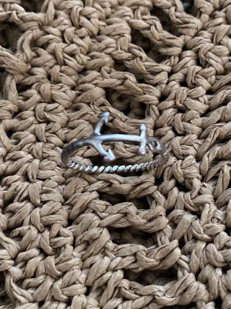 Pretty Sterling Silver Anchor Rope Ring