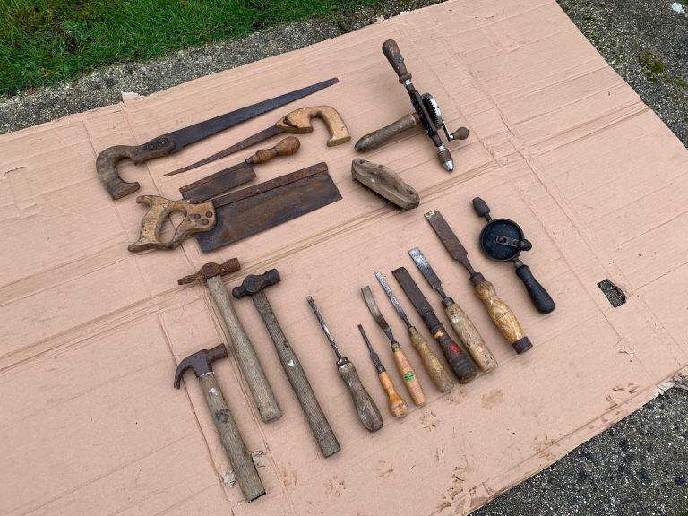 Vintage Wooden Handled Tools Job-lot Good Selection Display Props Art Film Man Cave Delivery