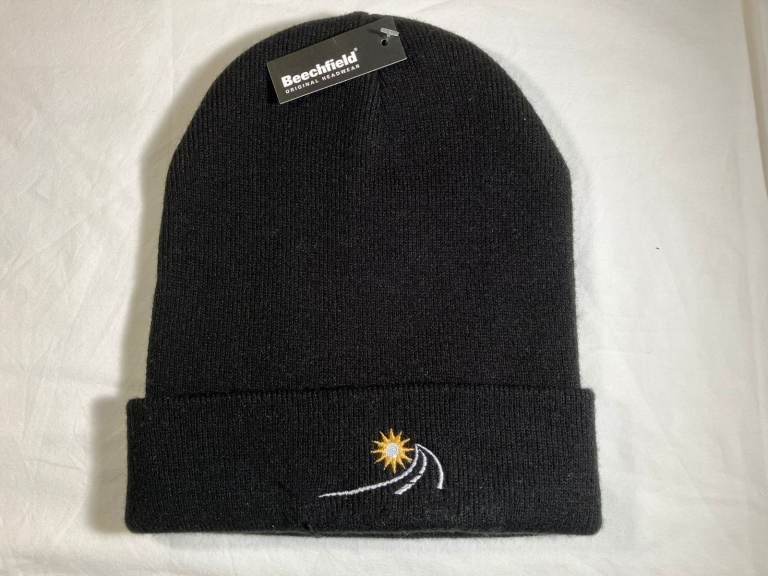 A black unisex, 0ne size cap, Sun logo, Beechfield original head wear.  