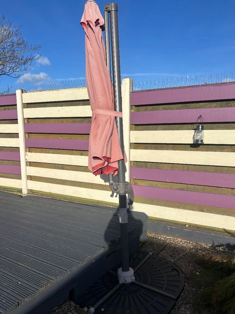 Large red Cantilever Parasol with Base
