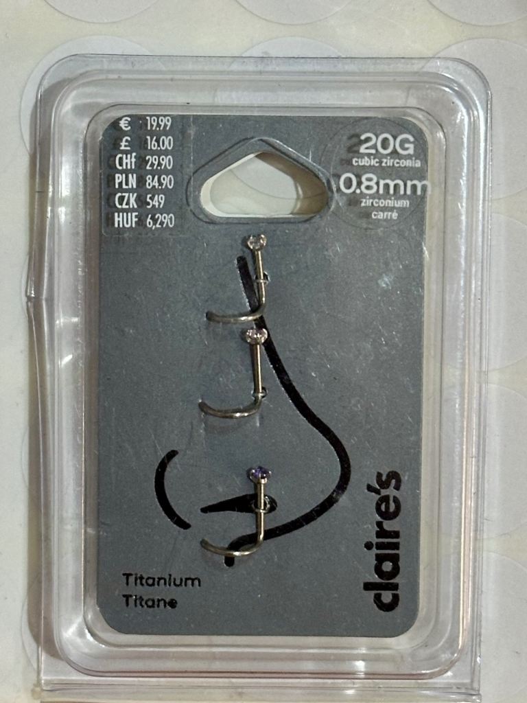 Claire’s titanium nose piercings with zirconia crystals 
