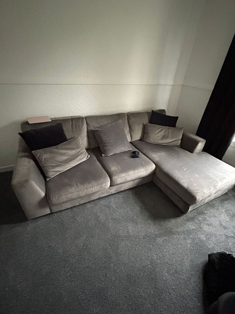 Grey soft velvet corner sofa