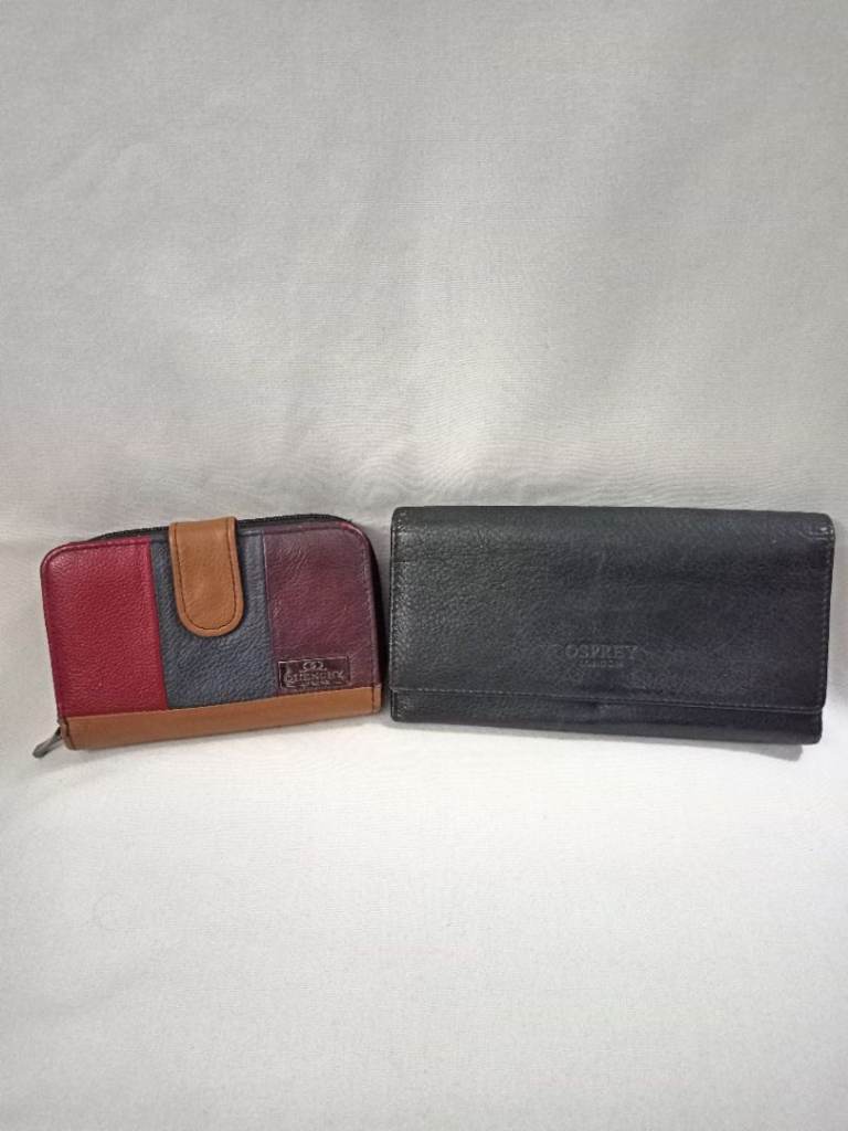 2 LEATHER PURSES OSPREY& QUENCHY LONDON.