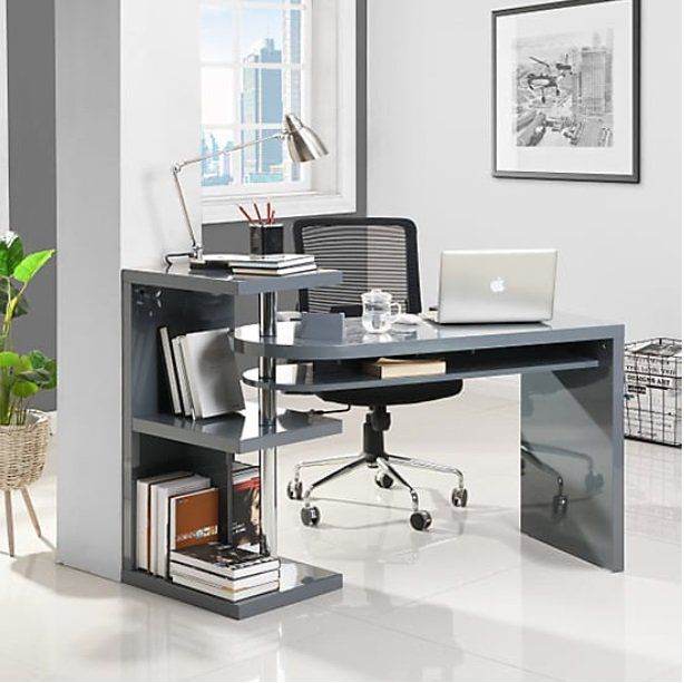 Sydney High Gloss Rotating Home And Office Computer Desk - Grey