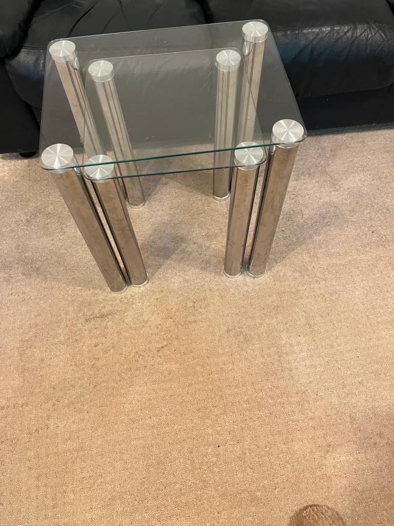 Glass and Chrome Side Table with Two Tiers