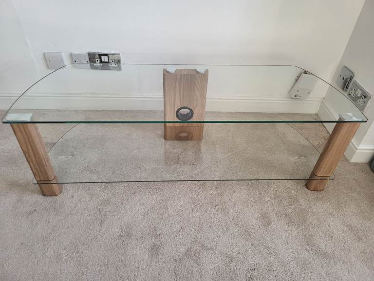 ALPHASON CENTURY ADCE1200-LO 2 SHELF GLASS TV STAND-LIGHT OAK.