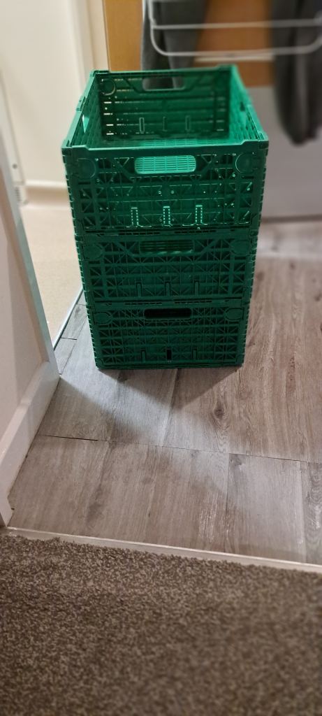 3x stackable and folding  crates