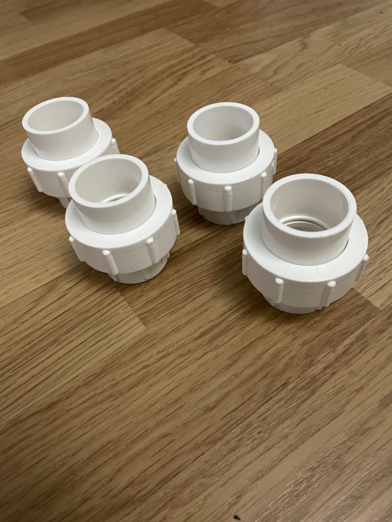 4 x brand new 32mm union connectors pvc metric solvent weld 
