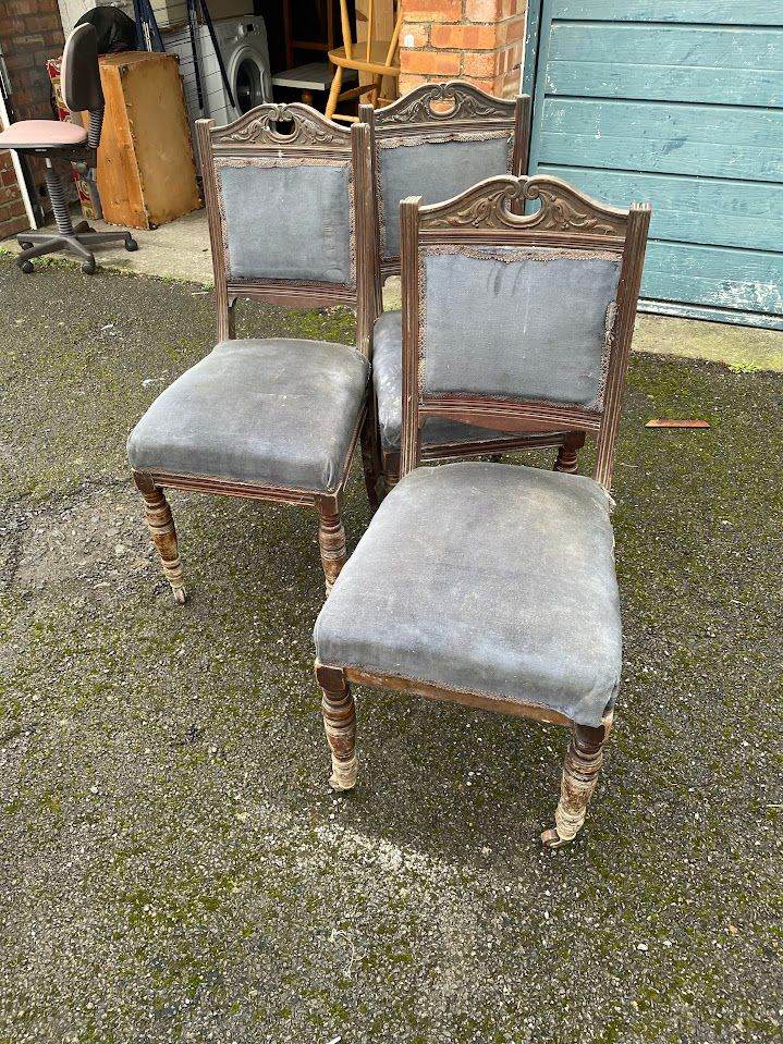 Antique Dark Wood Carved Dining Chairs for Upcycling