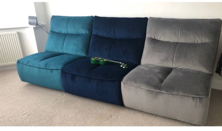 3 colourful velvet arm chairs (1 recliner)