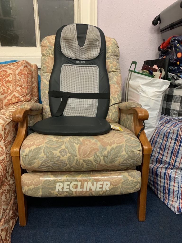 Reclining chair £33/- and electric massage chair topper £19/-