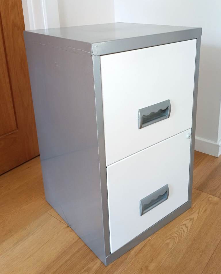 Metal Filing Cabinet w/ 2 Drawers D40cm x W40cm x H66cm Steel Lockable Office Storage Pre-Owned