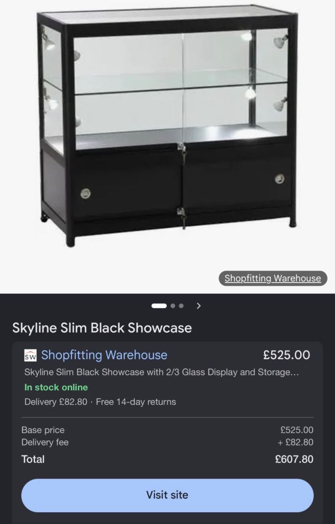 Skyline Slim Black Showcase with 2/3 Glass Display and Storage Cupboard