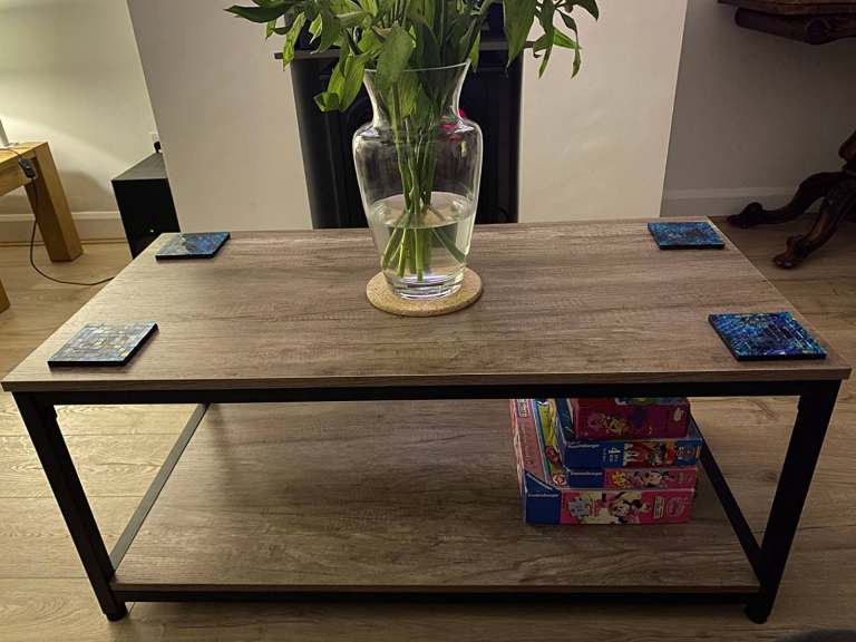 Industrial Coffee Table with Storage Shelf – Excellent Condition