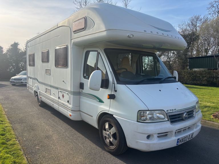 Bessacarr E765 Coachbuilt Motorhome. 2003 Fiat Ducato. Fixed Bed. 6 Berth. 4 Belts. Full Mot. 