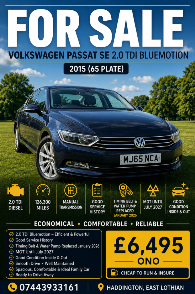 Volkswagen, PASSAT, Saloon, 2015, Manual, 1968 (cc), 4 doors