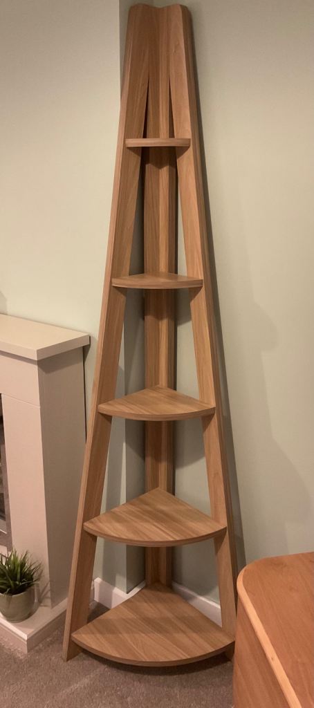 Oak Effect Corner Ladder Shelving Unit