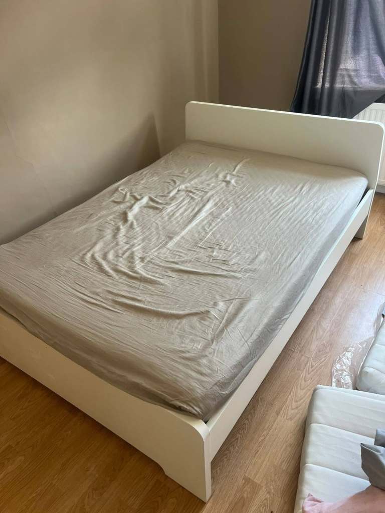White Single Bed(IKEA) Double Bed Frame and Mattress - Collection from SW16 2SB on Sunday all day