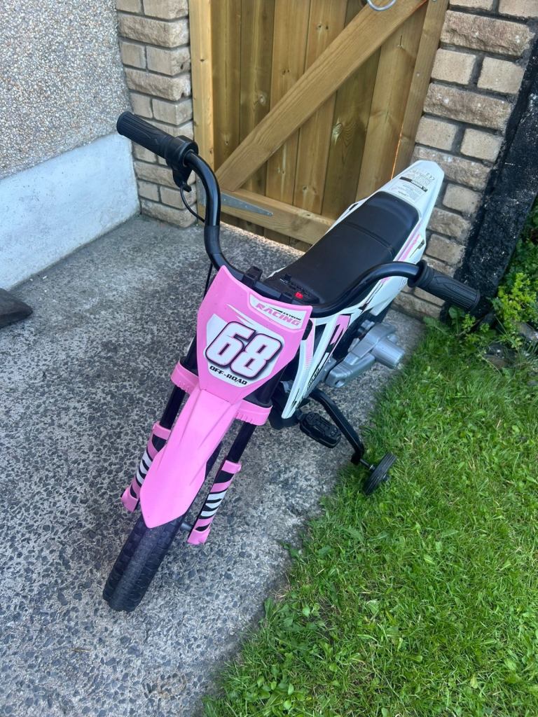 GTC Pink Electric Dirt Bike for Kids with Stabilisers