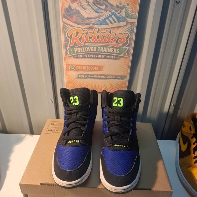Jordan Trainers UK 6.5Y – Blue and Black, Good Condition