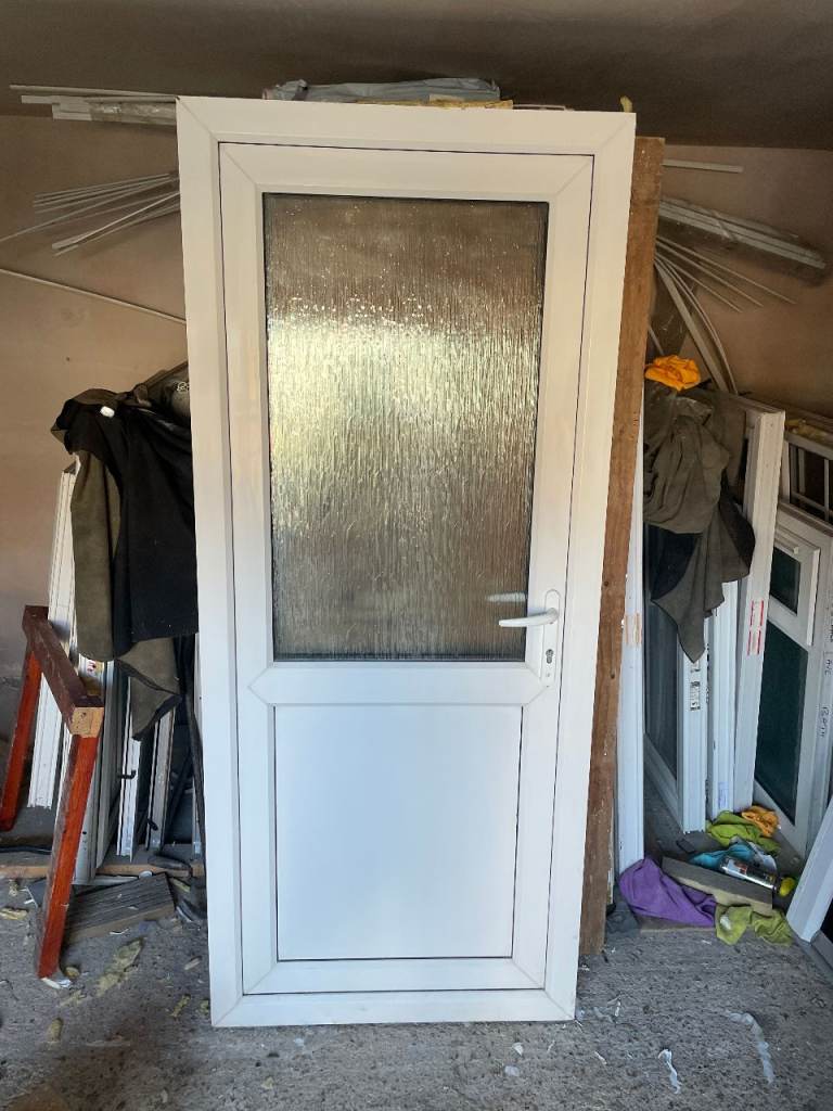 UPVC DOOR 201.5 x 86.5 cm - BEAUTIFUL UPVC DOUBLE GLAZED DOOR - OBSCURE GLASS (REF: DX201)