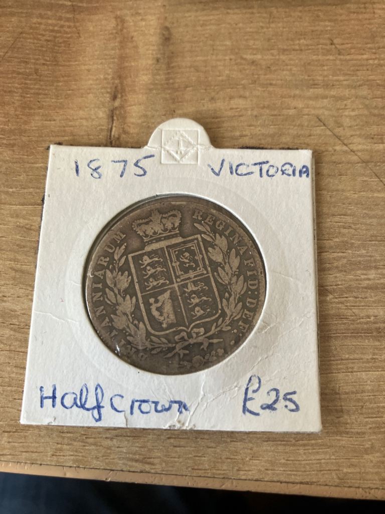 1875 Victorian silver half crown coin