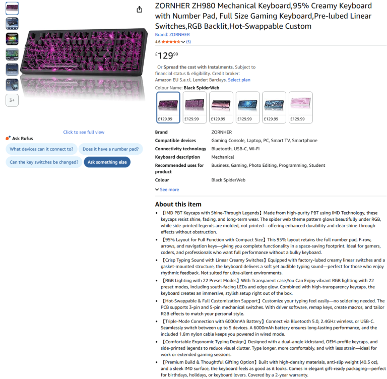 95% Creamy Keyboard with Number Pad, Full Size Gaming Keyboard|| Brand new 45% off price 