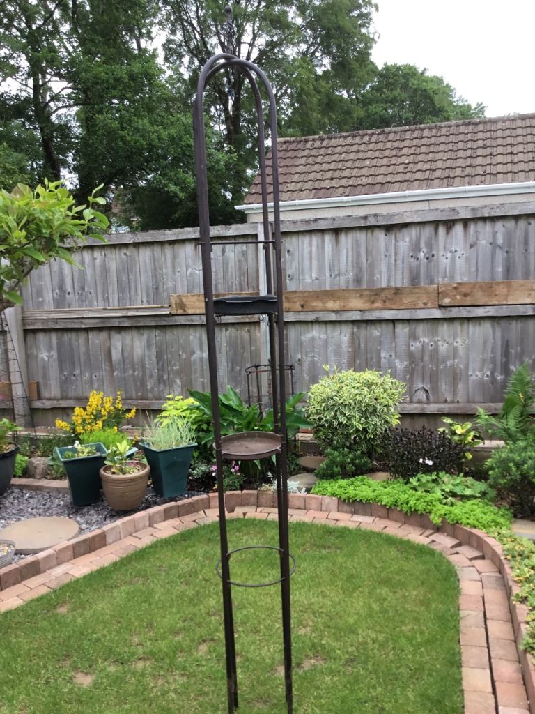 Metal Garden Obelisk Planter / Bird Feeder - Dark Brown, Good Condition