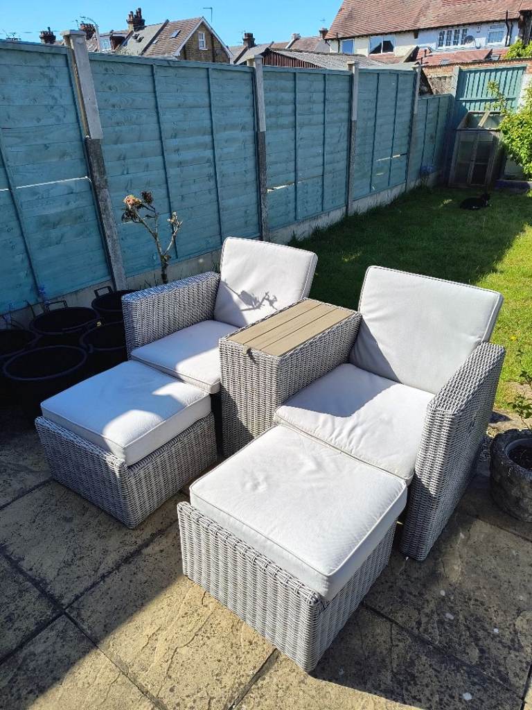2 piece rattan garden furniture with cushions and integrated table