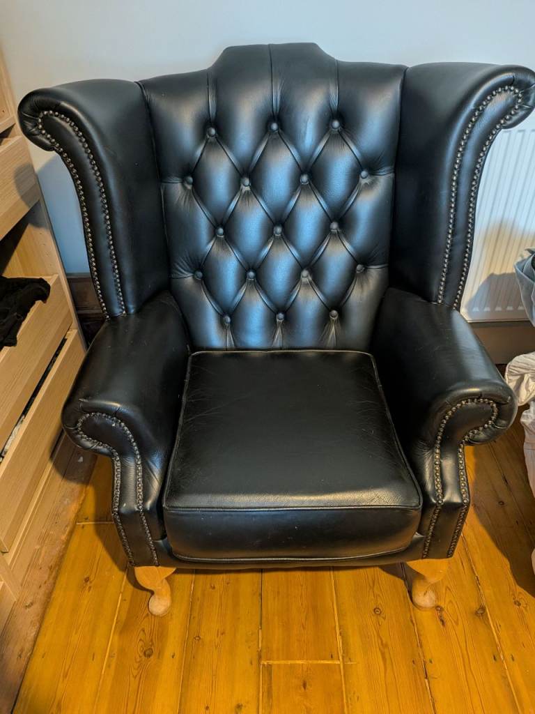 Black Leather Chair Cushion - Fair Condition x 2