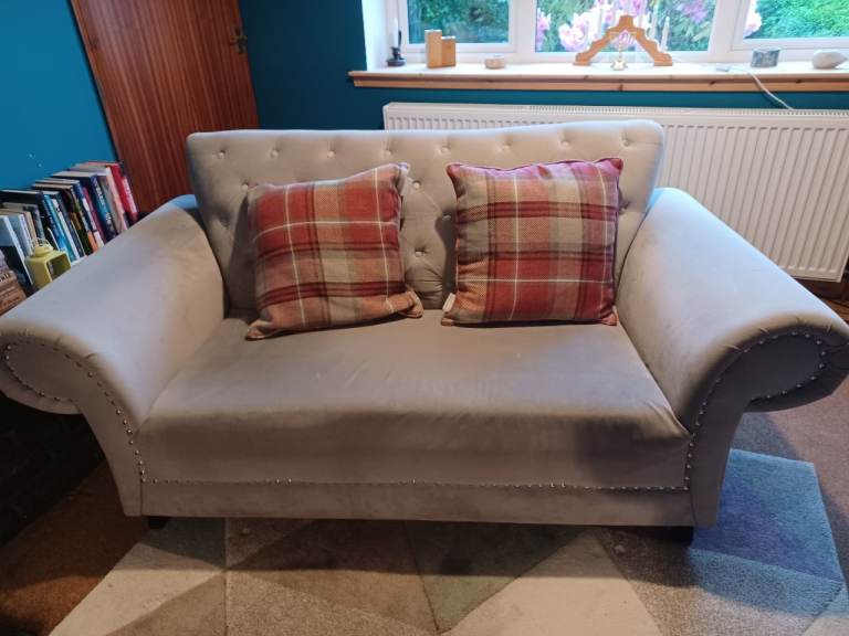 2 seater velour grey sofa