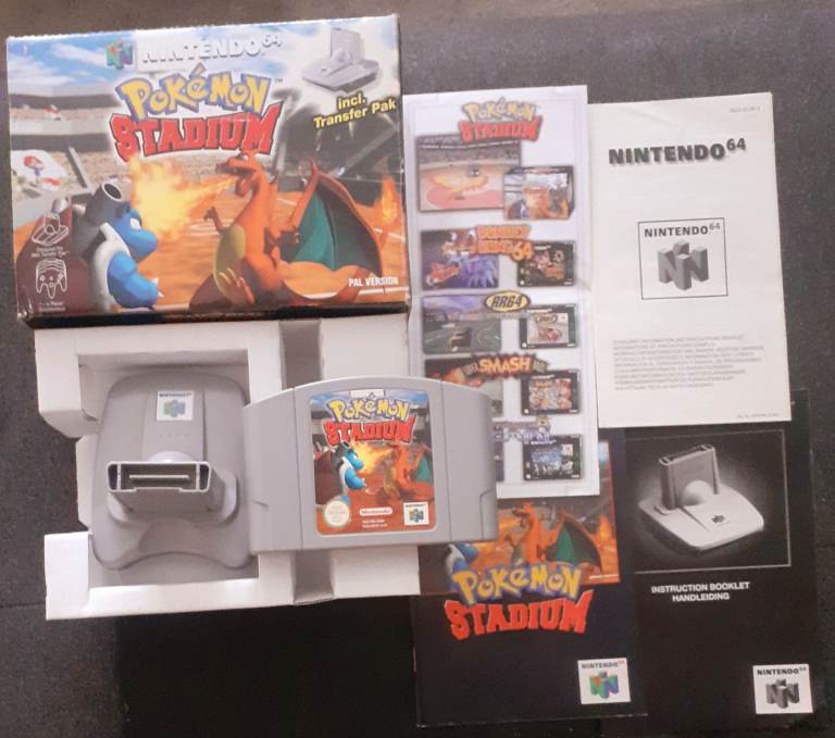 Pokemon stadium in box with transfer pak and all contents. Excellent Condition 