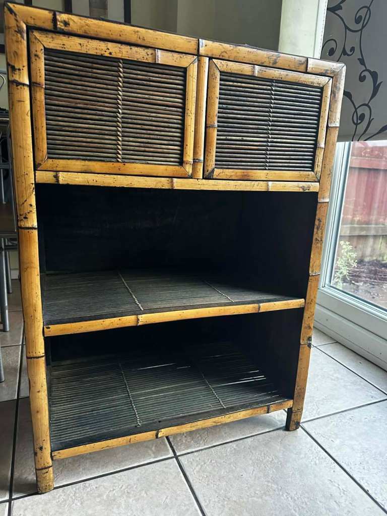 Wicker Rattan Bamboo Cabinet/ Cupboard w/ Shelving, Drawer Boho Display Unit Sup