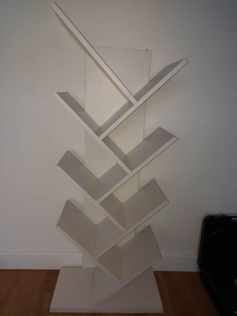 Standing White Wooden Tree Bookshelf Storage g