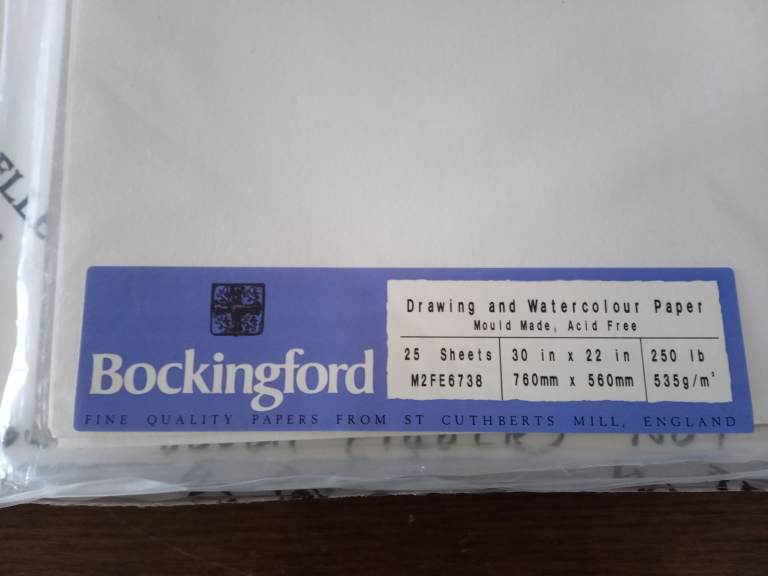 10 sheets Bockingford 535gms watercolour paper, 2 sheets Aquarelle Arches 300gms, 56 x 76cm