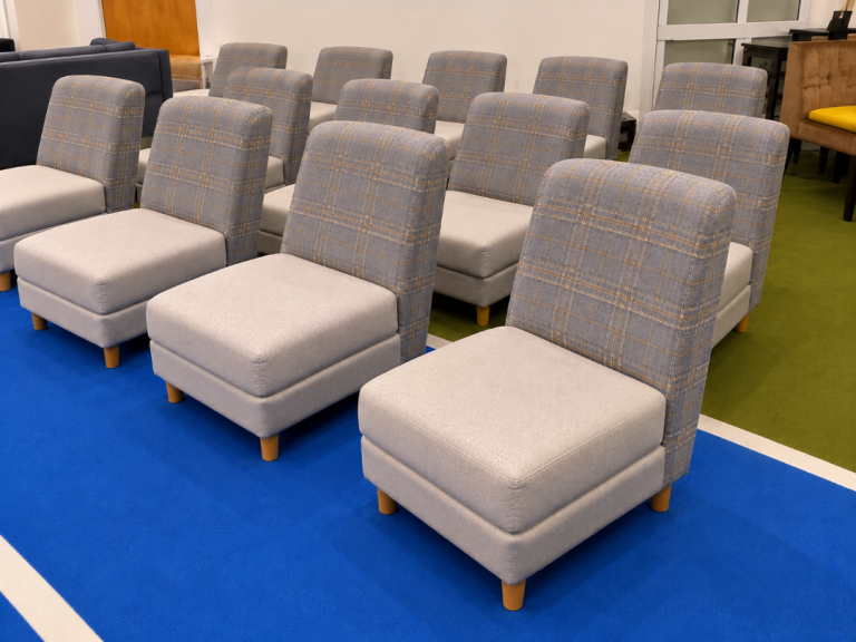 5 PREMIUM GREY CHECKED LOUNGE CHAIRS – IDEAL FOR CAFÉS, RESTAURANTS & HOTELS – £50 EACH