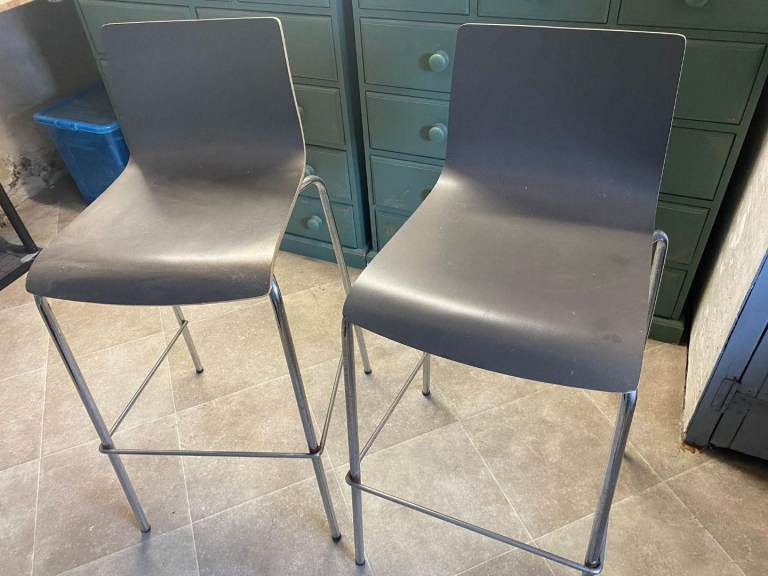 Two Grey Bar Stools 