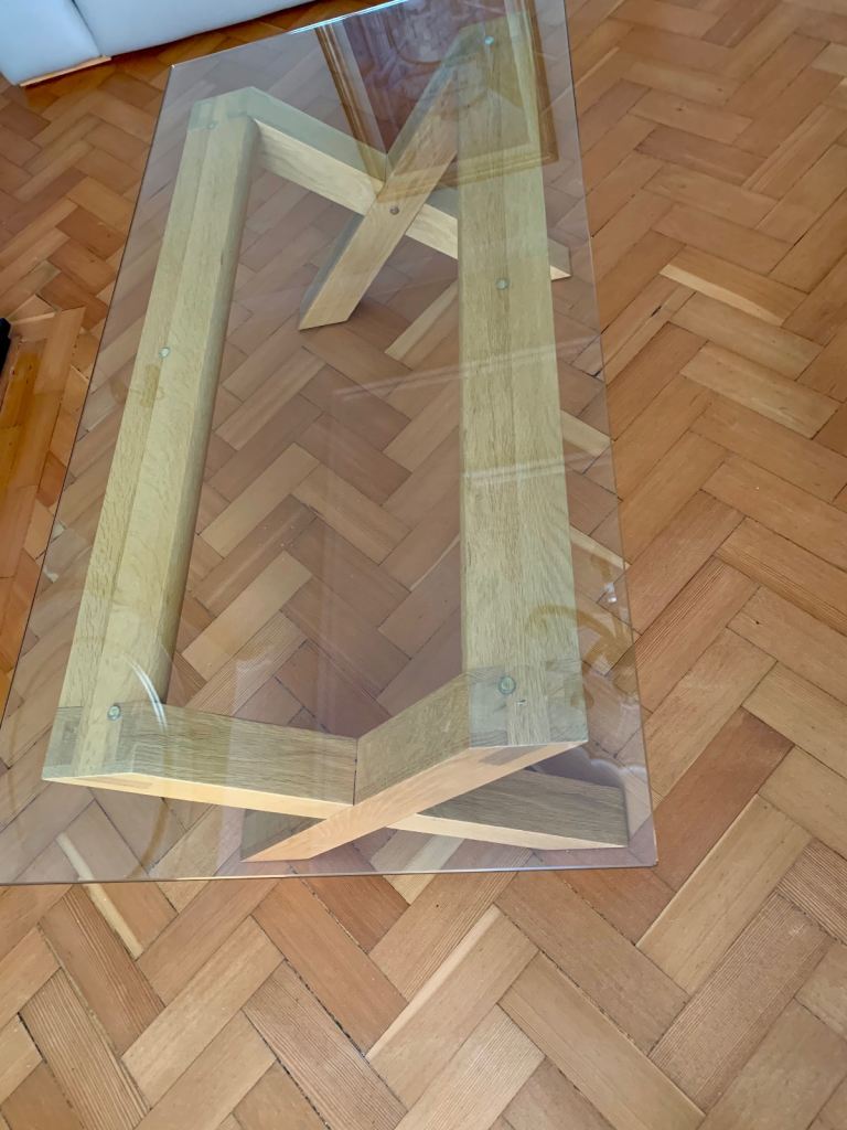 Glass Top Coffee Table with Wooden Base – Good Condition
