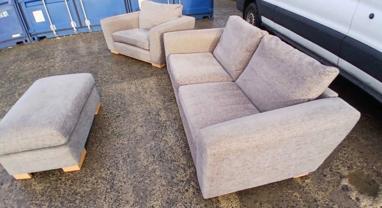 Stunning, high quality Beige 3 Seater Sofa, Cuddle Chair and Footrest Set FREE DELIVERY TODAY