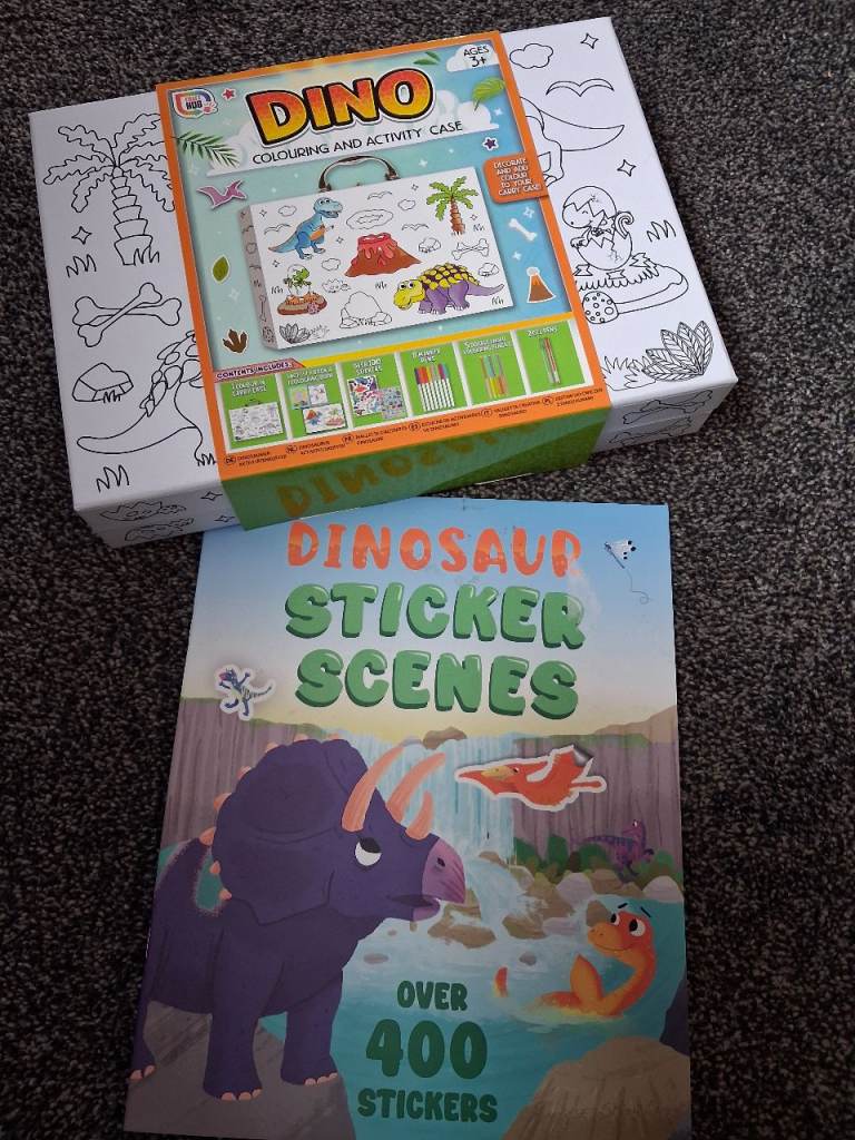 Dino Colouring & Activity Case & Dino Sticker Book (brand new)
