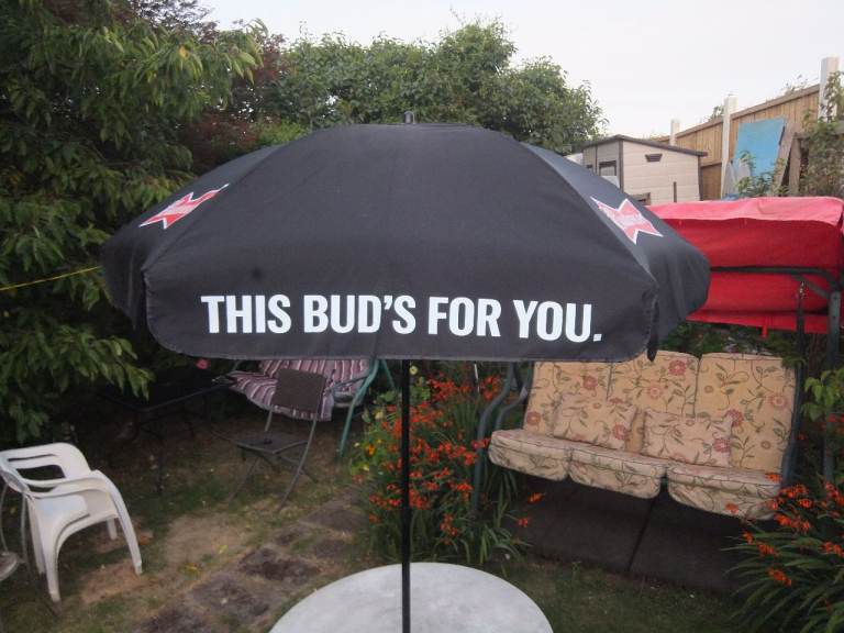 new  Budweiser Beer Parasol Umbrella 1.5 Metres Brand New Pub Man Cave Home Bar