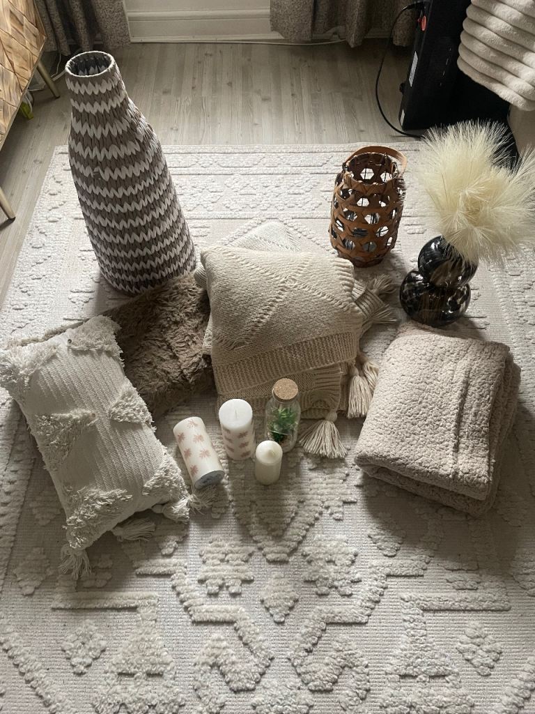 Home Decor Bundle – Cushions, Vase, Lantern, Candles, and More