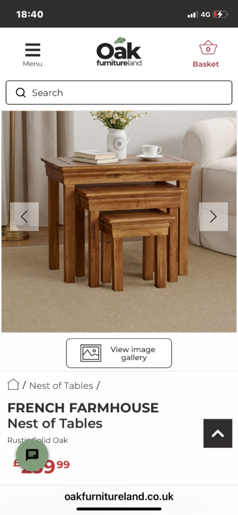 Oak Furnitureland French Farmhouse Solid Oak Nesting Tables